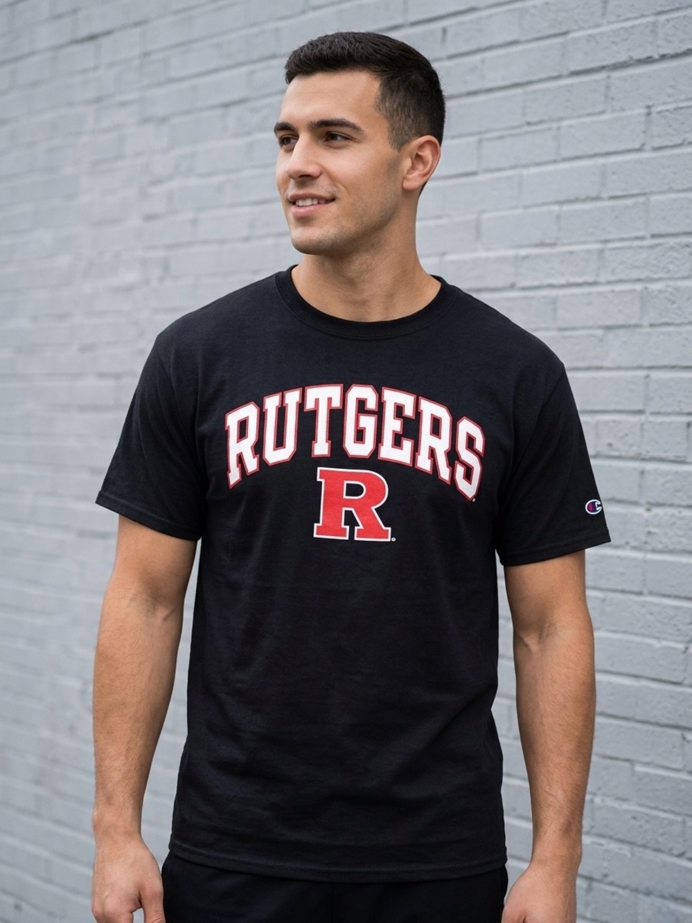 Champion Rutgers University Scarlet Knights Black Arched Logo T-Shirt Size XL - Picture 1 of 6